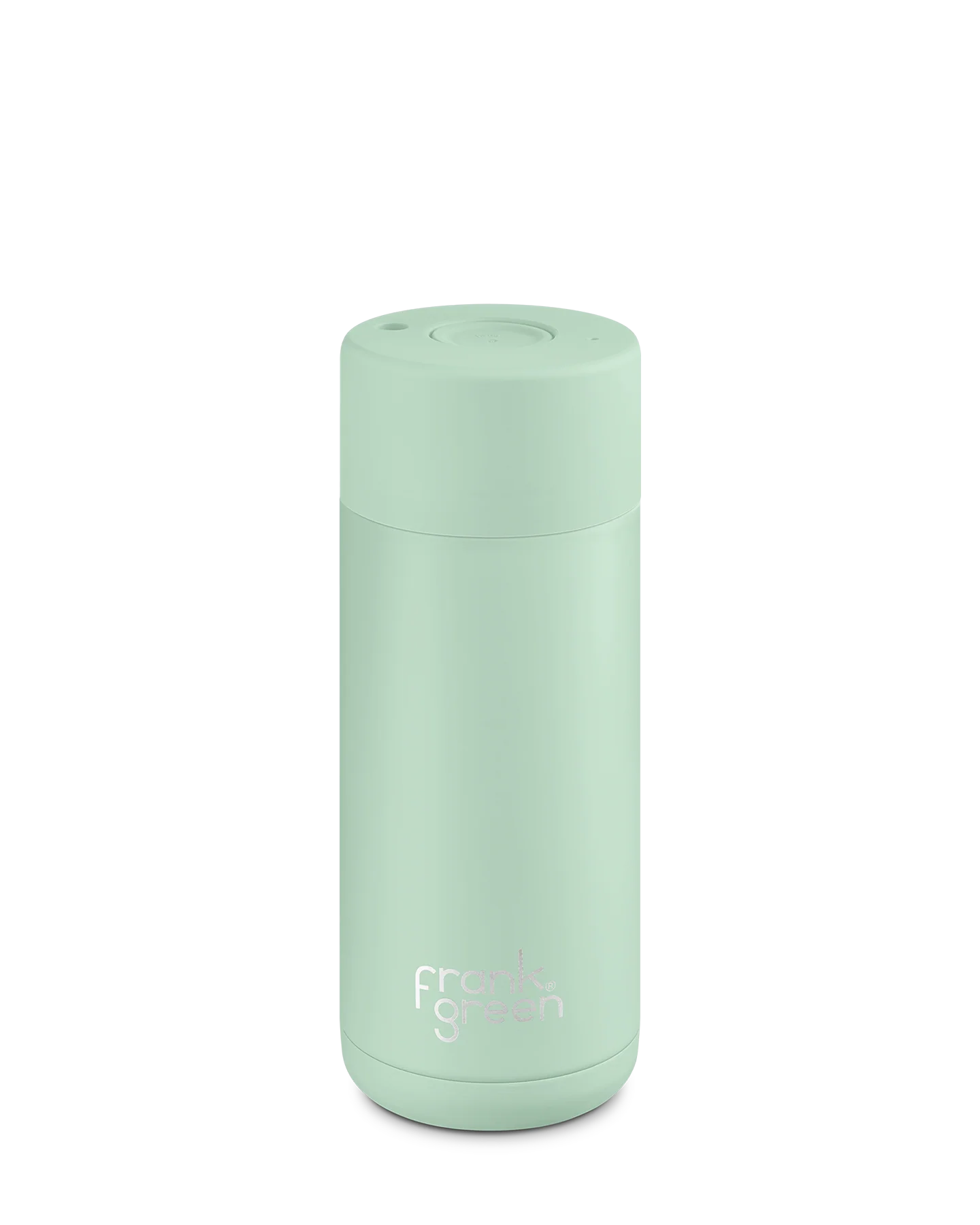 Mint green thermos bottle with 'Frank Green' branding on a white background