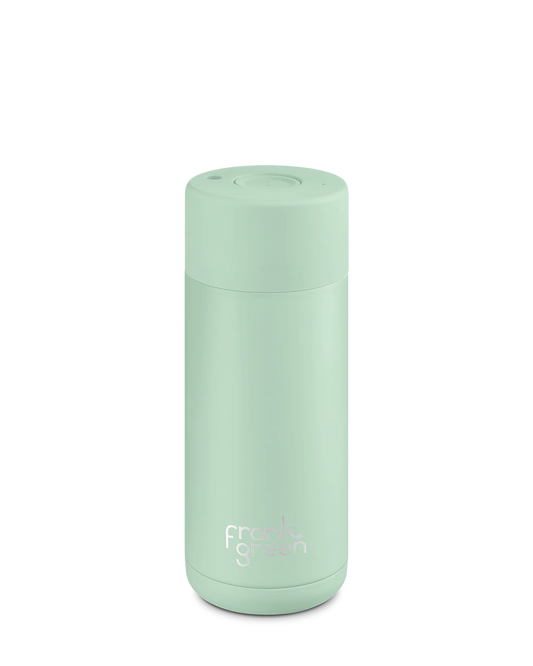 Mint green thermos bottle with 'Frank Green' branding on a white background