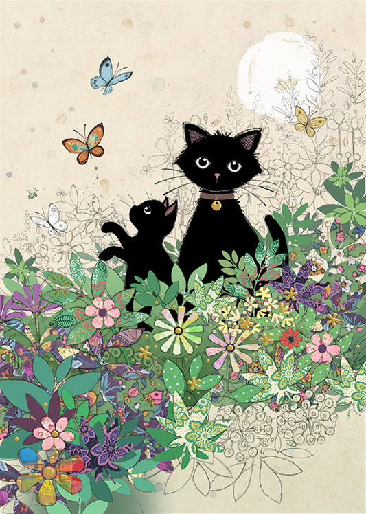 Bug Art Greeting Card Garden Kitties