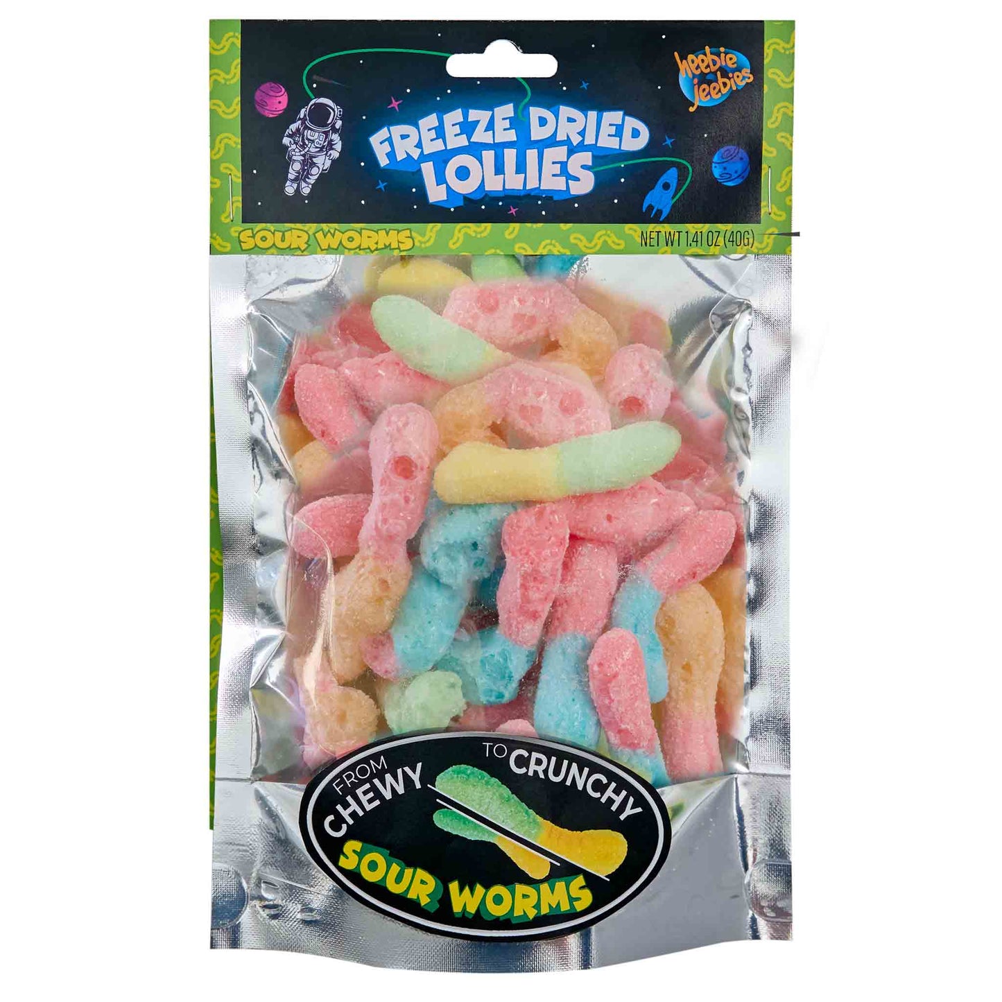 Heebie Jeebies Mini Freeze Dried Lollies Sour Worms 20g