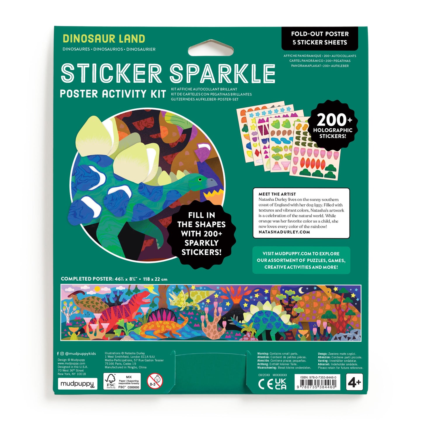 Mudpuppy Sticker Sparkle Poster Activity Kit Dinosaur Land