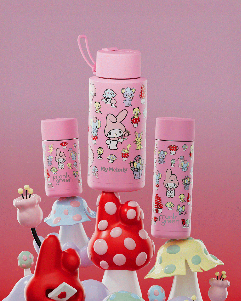 Frank Green 34oz Reusable Bottle with Flip Straw Lid Hello Kitty and Friends My Melody