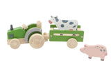 Wooden Green Tractor with Farm Animals