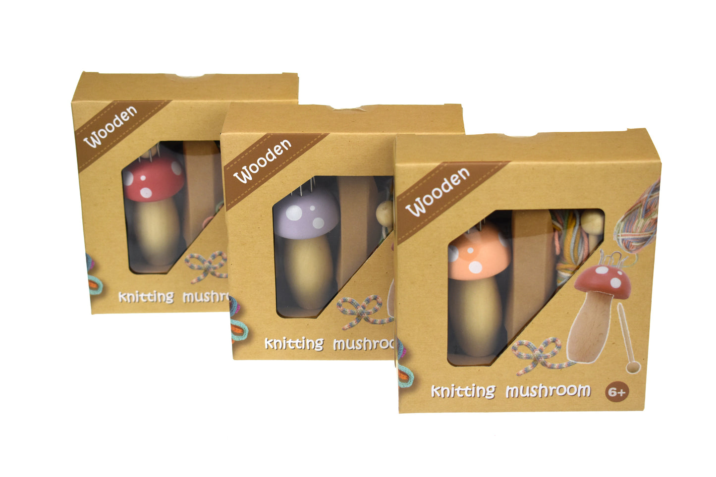 Kaper Kidz Wooden Knitting Mushroom Kit Assorted Colours