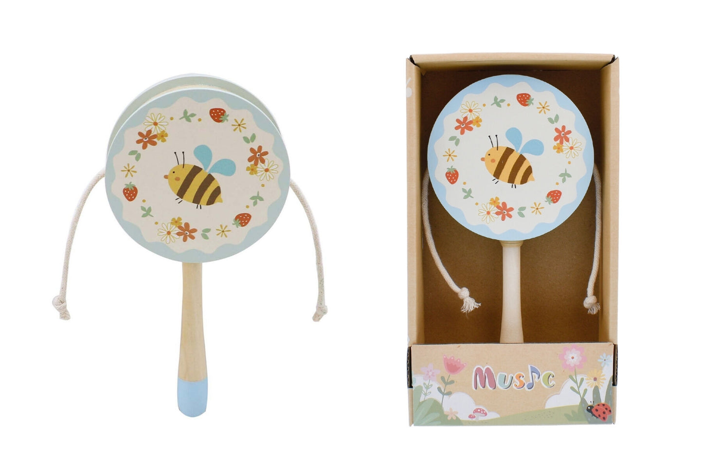Kaper Kidz Wooden Twist Drum with Butterfly or Bee Design