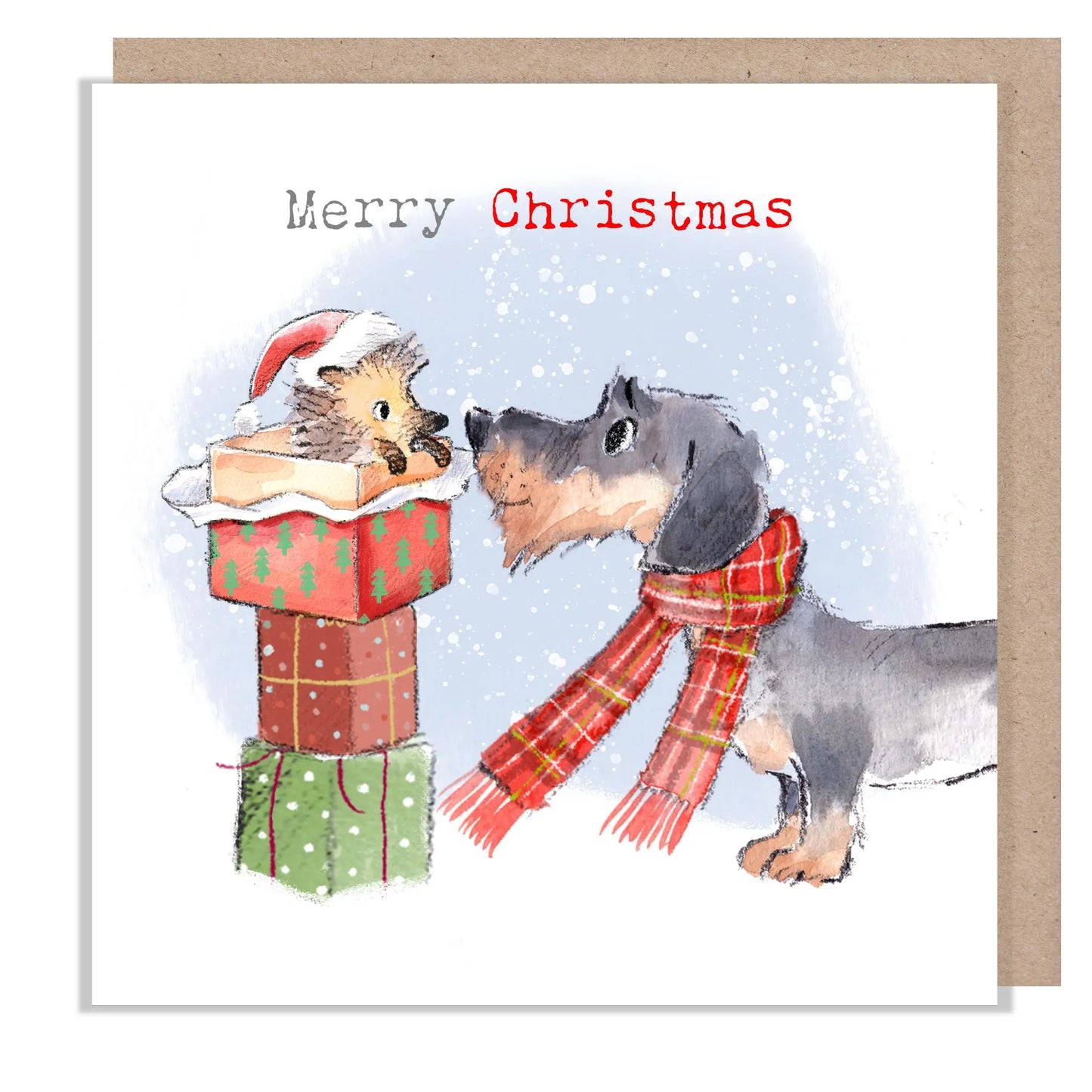 Paper Shed Design Dog in Scarf and Hedgehog Christmas card”
