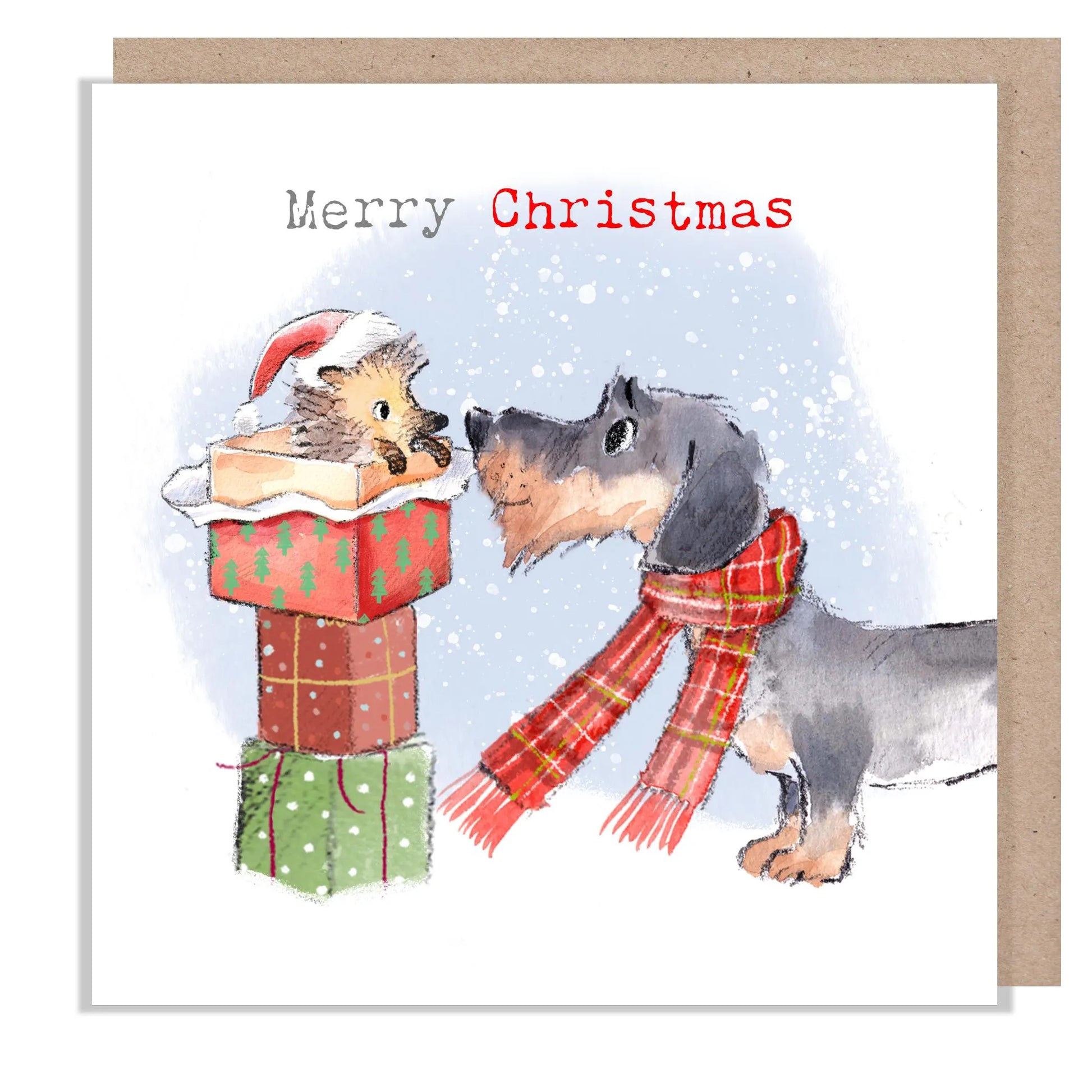 Paper Shed Design Dog in Scarf and Hedgehog Christmas card”