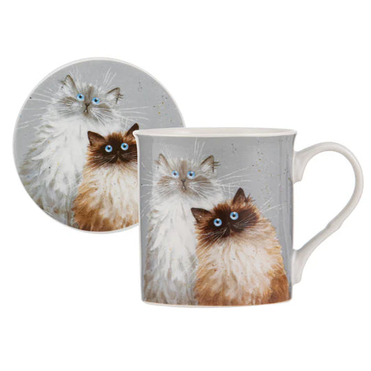 Ashdene Kim's Cats Sully and Bucky Bone China Mug and Coaster Set