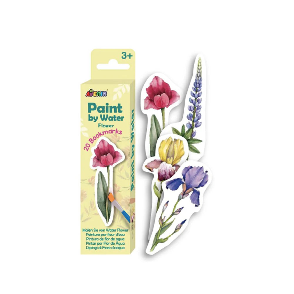 Avenir Paint By Water Bookmarks Flowers with packaging on a white background
