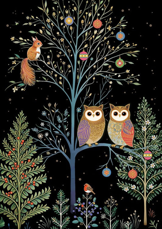 Bug Art Christmas Card Night Owls Tree