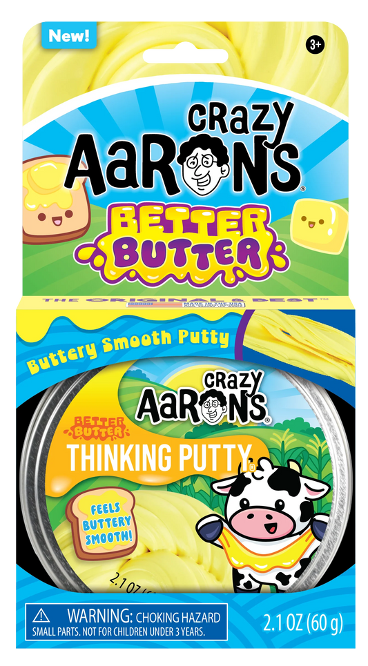 Crazy Aaron’s Thinking Putty Better Butter – soft buttery sensory putty in tin, pale yellow texture, perfect for fidgeting and stress relief – available at Plato’s Wonder. Create. Discover.