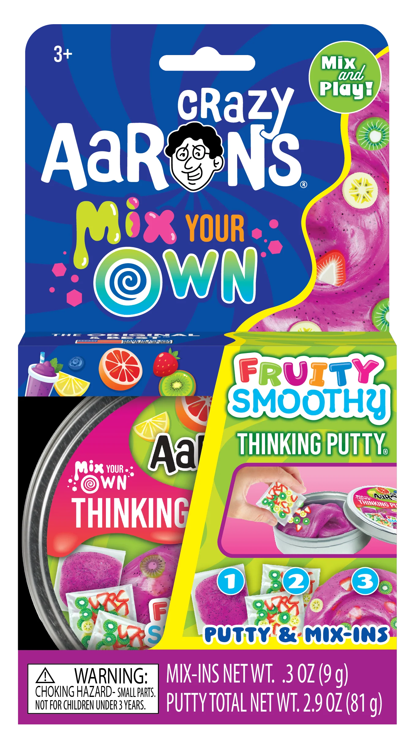 Crazy Aaron's Fruity Smoothie putty kit packaging with colorful design and text.