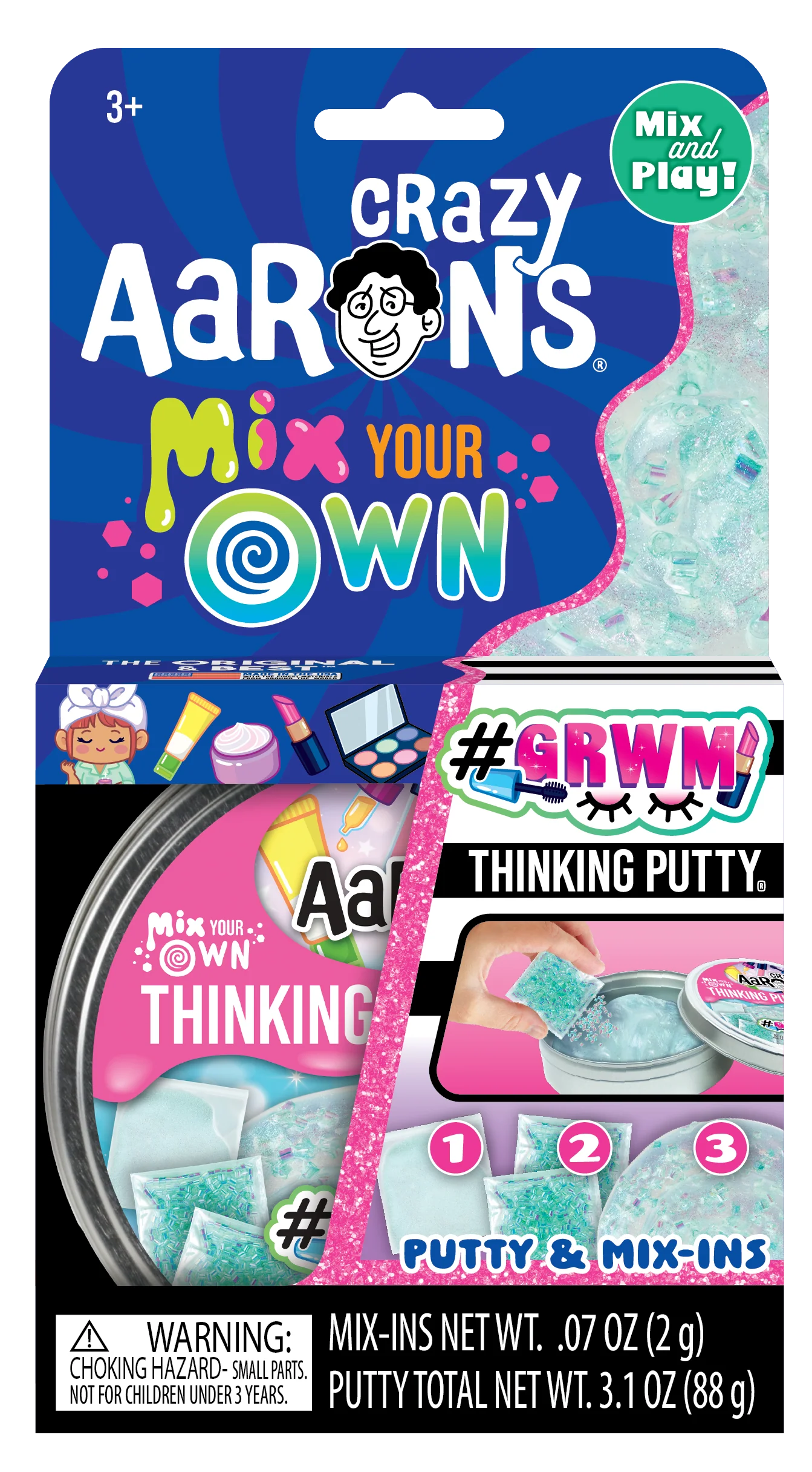 Crazy Aaron’s Thinking Putty Mix Your Own #GRWM kit with colourful putty and glitter mix-ins.