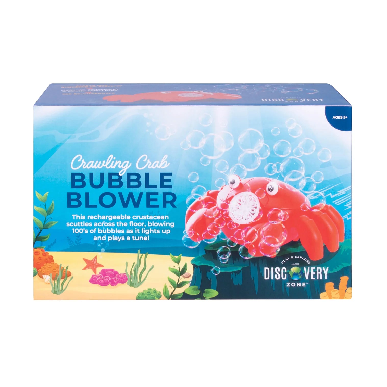 Orange Discovery Zone Crawling Crab Bubble Blower in packaging against a white background.