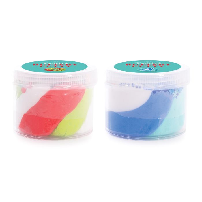 Two containers of Discovery Zone Festive Buttery Putty available at Plato's. Wonder. Create. Discov er
