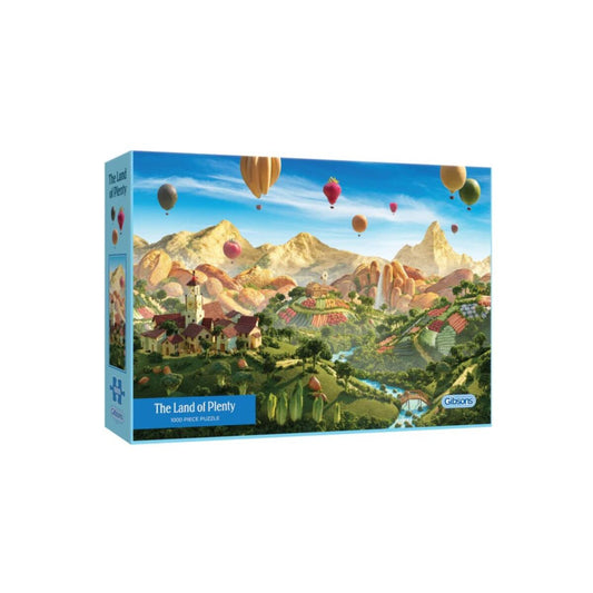 Gibsons 1000pc Jigsaw Puzzle The Land of Plenty packaging against white backround