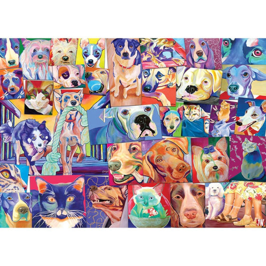 Gibsons 1000pc Jigsaw Puzzle The World of Cats and Dogs finished puzzle against a white background