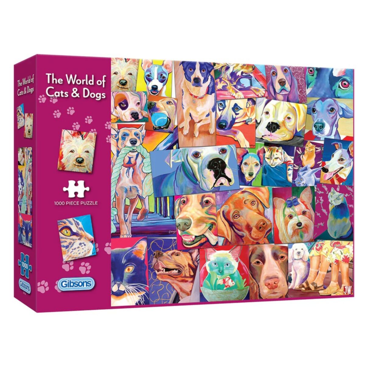 Gibsons 1000pc Jigsaw Puzzle The World of Cats and Dogs packaging against a white background