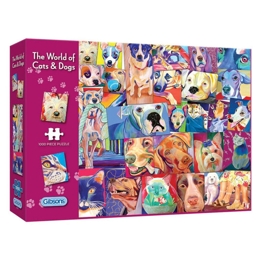 Gibsons 1000pc Jigsaw Puzzle The World of Cats and Dogs packaging against a white background