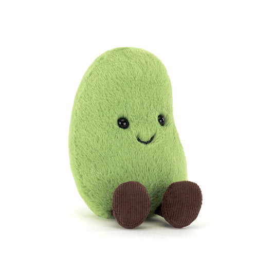 Jellycat Plush Amuseables Soyella Edamame Bean Green plush toy with a smiling face on a white background