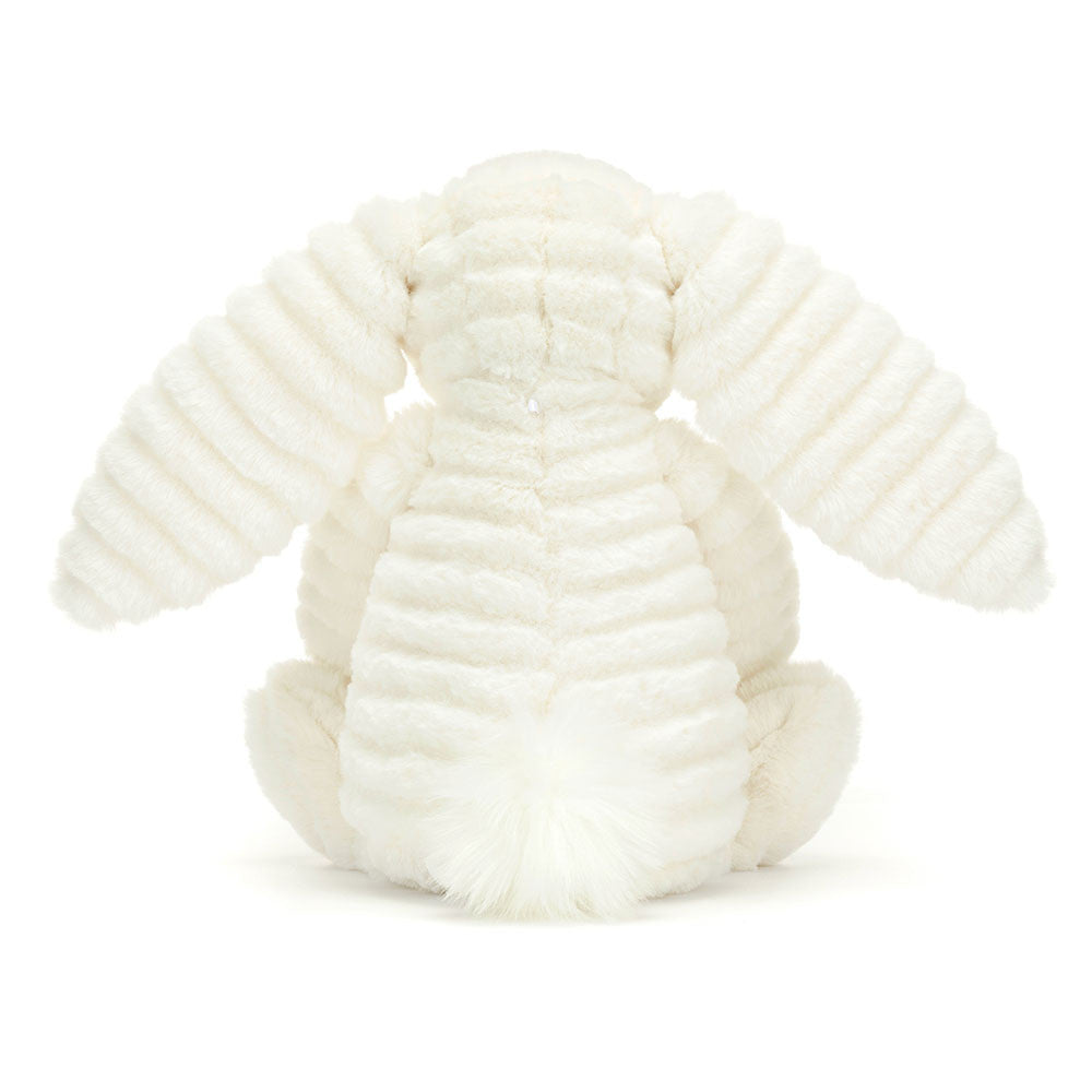 Back view of White Jellycat Plush Bashful Luxe Bunny Nimbus on a white background