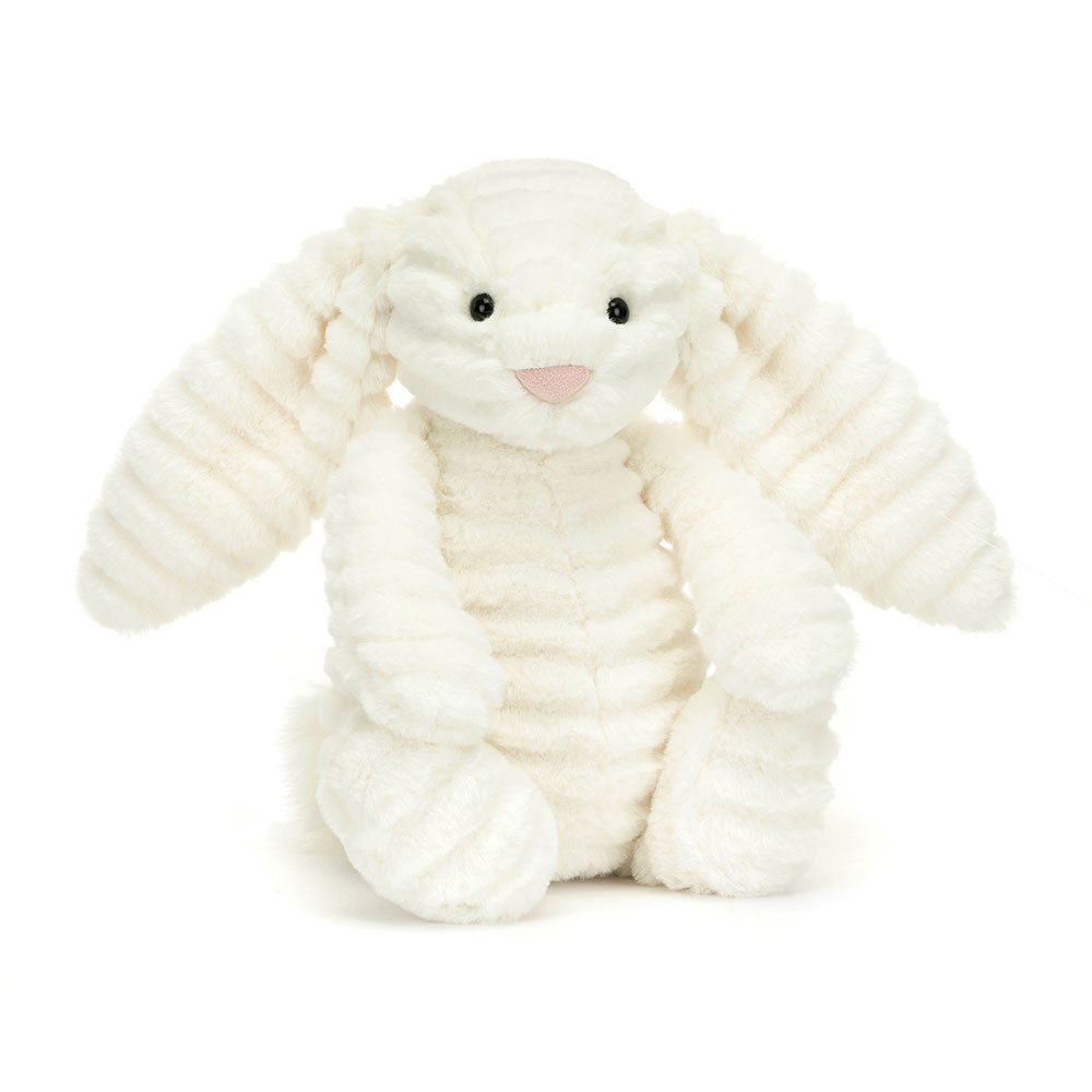 White Jellycat Plush Bashful Luxe Bunny Nimbus on a white background