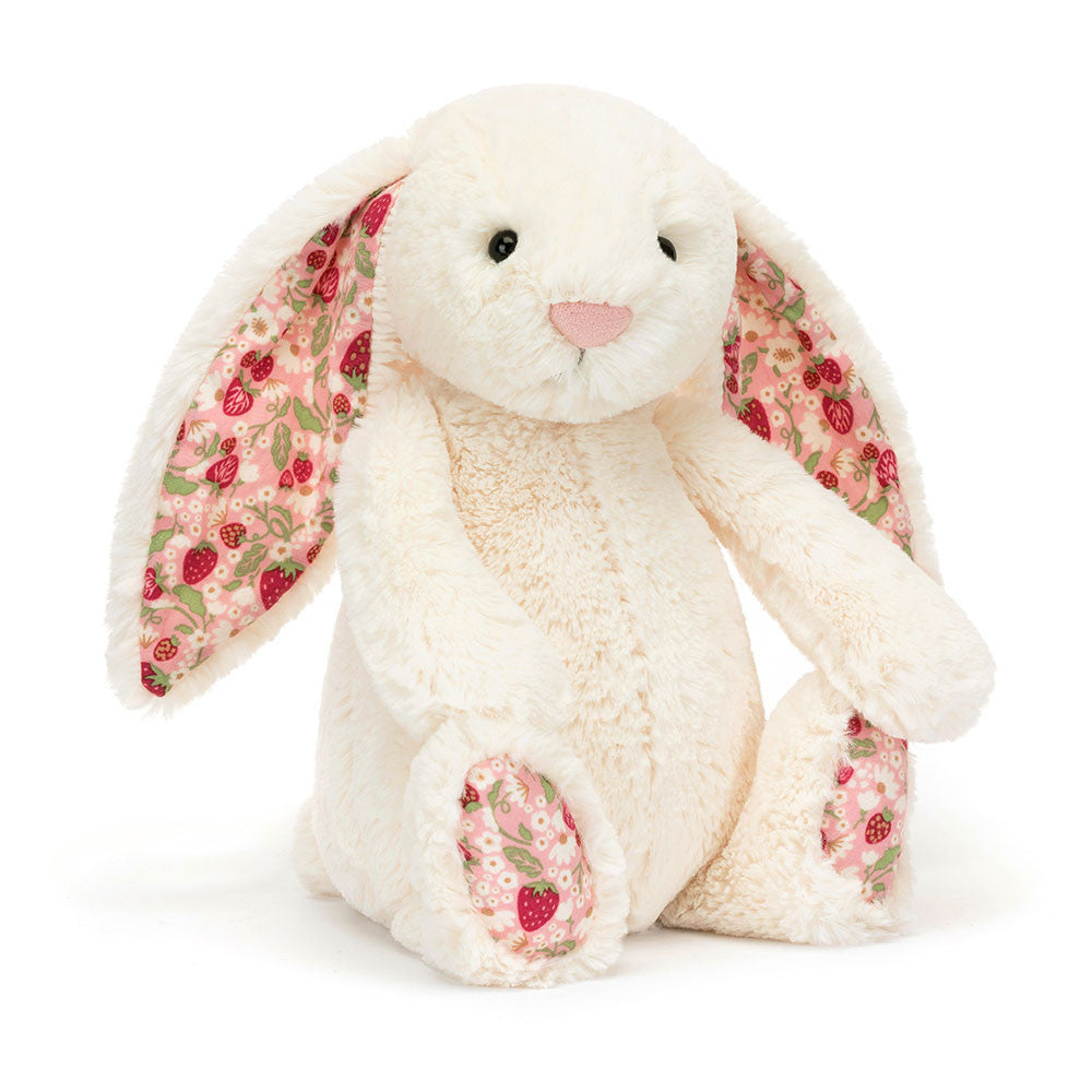 Jellycat Plush Blossom Cream Bunny Berry Little Plush bunny toy with floral ears on a white background