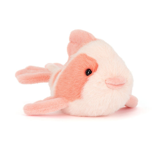 Front view of Jellycat Plush Fancy Carp Plush toy fish with pink and white colors on a white background
