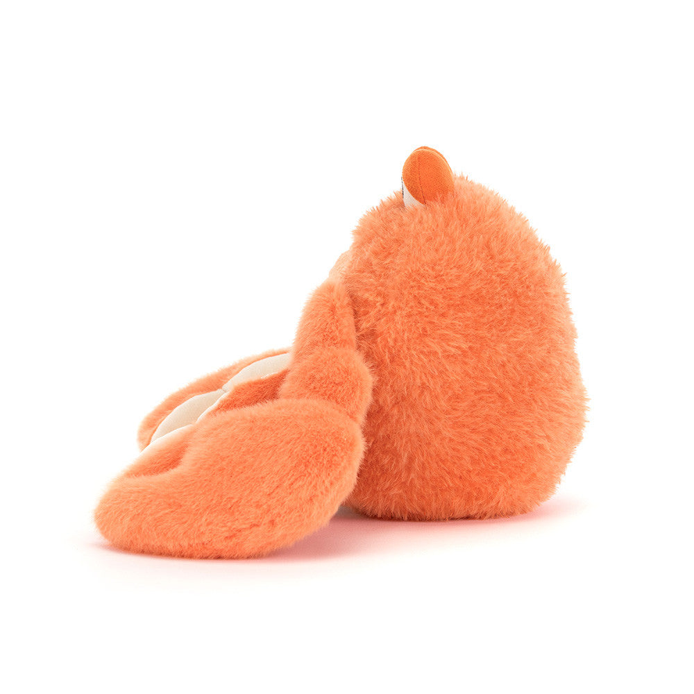 Side view of orange Jellycat Plush Pinchsnap Crab