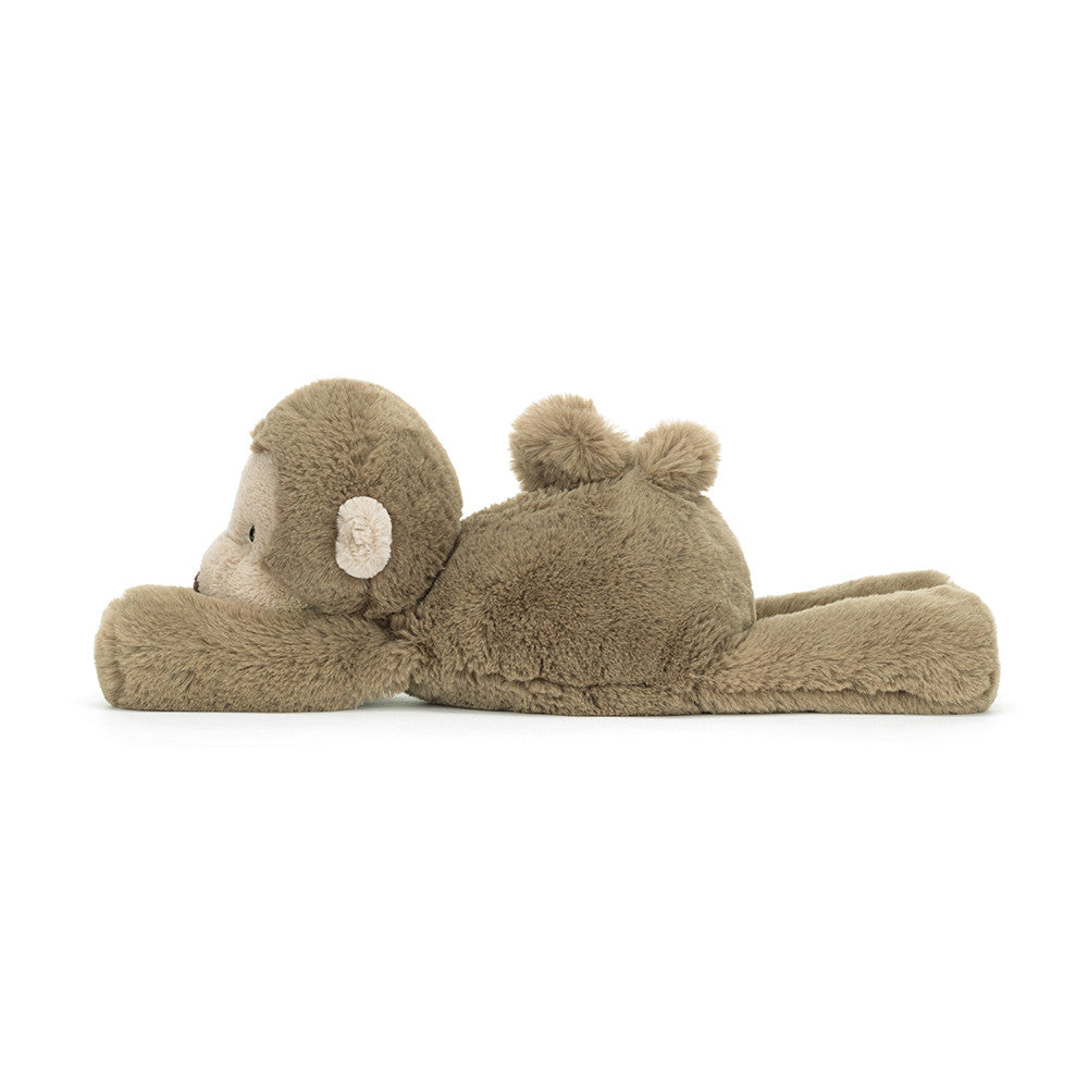 Side view of brown Jellycat Smudge Monkey