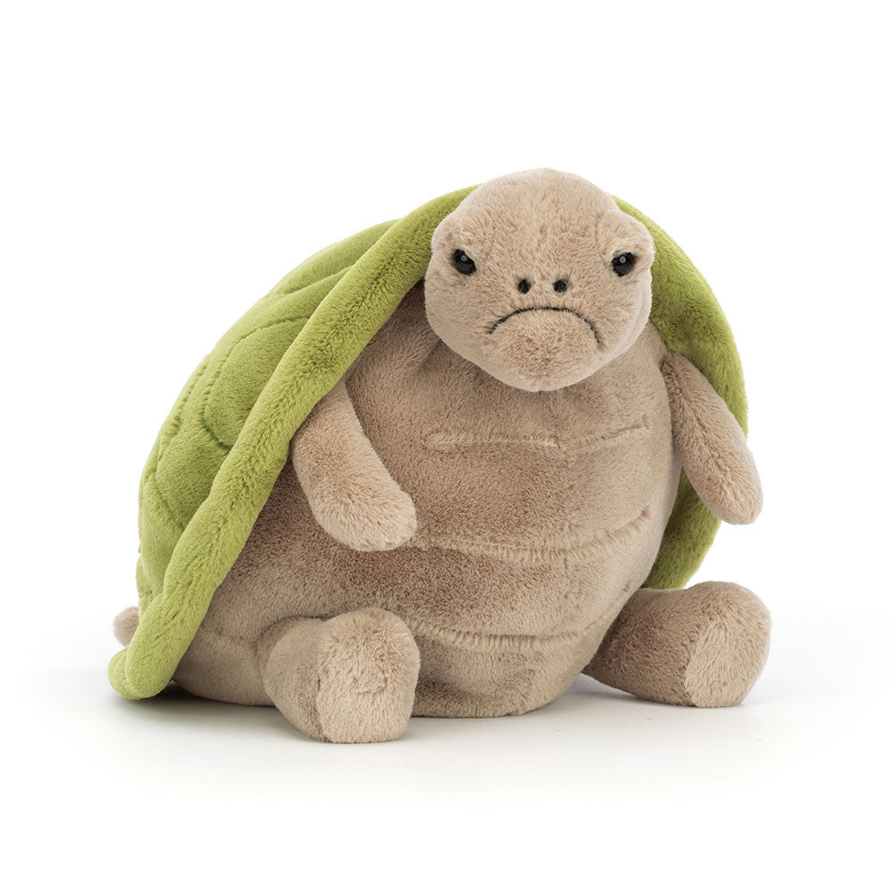 Stuffed Timmy Turtle Jellycat turtle toy with a green shell on a white background