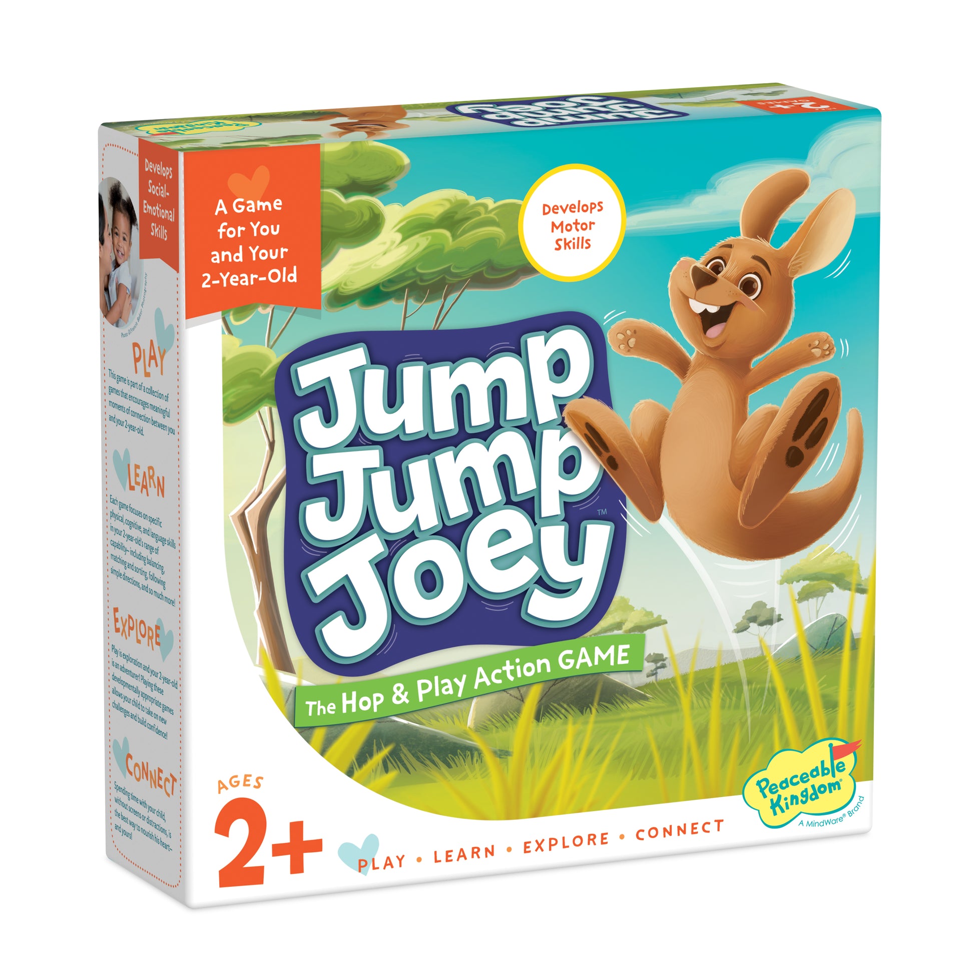 Jump Jump Joey game by Peaceable Kingdom – active hop-and-play toddler game with kangaroo pads and wearable apron, ages 2 and up.