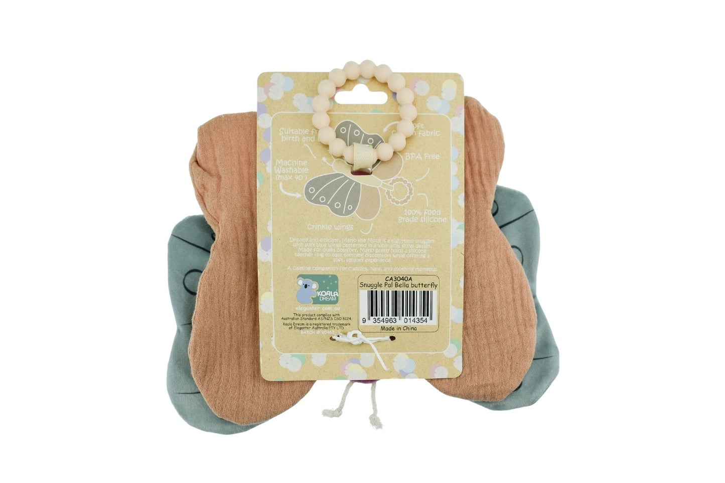 Koala Dream Snuggle Pal Bella Butterfly with Silicone Teething Ring