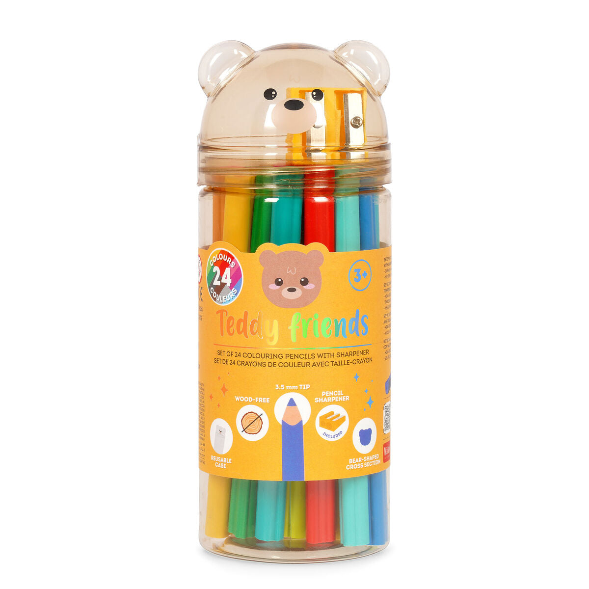 Legami Set of 24 Colour Pencils with Sharpener Teddy Friends Teddy Bear