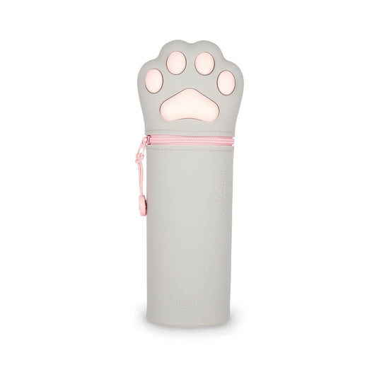 Legami Kawaii 2-in-1 Soft Silicone Pencil Case Kitty Paw in soft pink, standing and zipped closed – available at Plato’s Wonder. Create. Discover.
