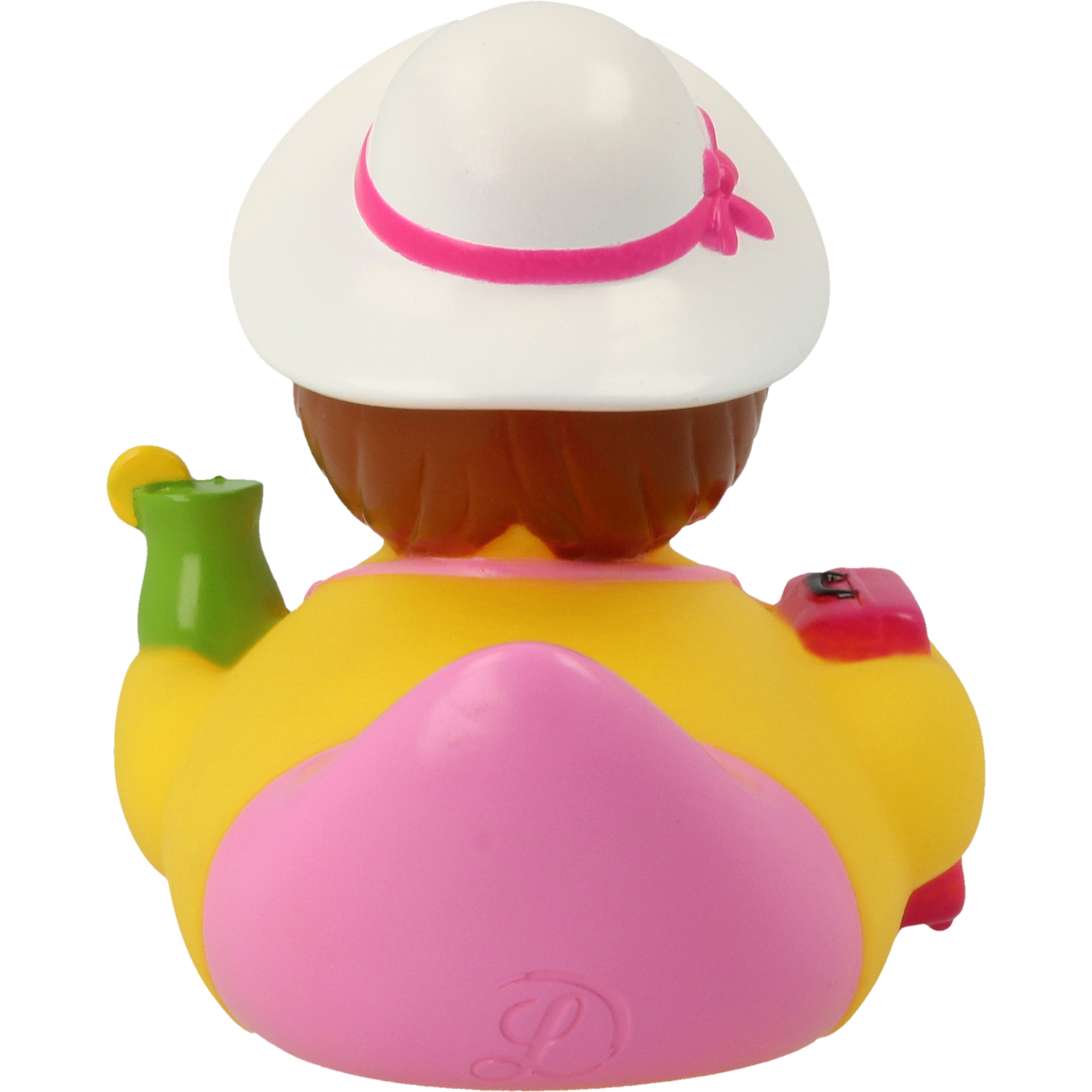 Back view of Lilalu Holiday Lady Duck, with pink tail