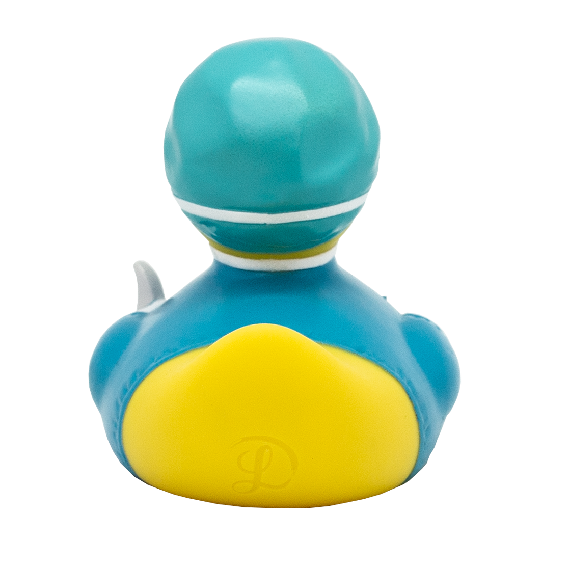 Back view of Lilalu Surgeon Duck with blue scrubs, and yellow tail