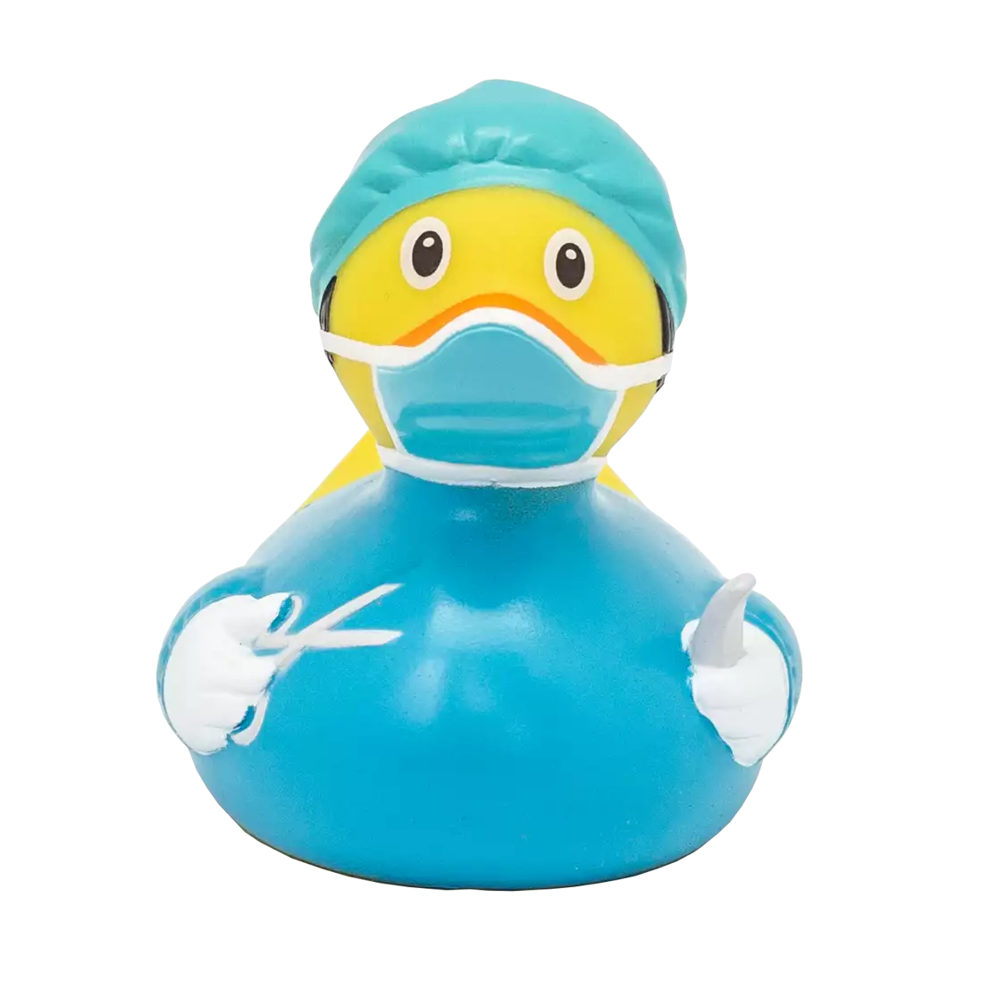 Front view of Lilalu Surgeon Duck with blue scrubs