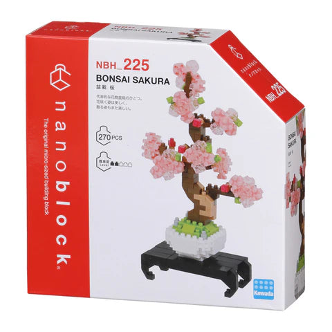 Nanoblock Bonsai Sakura – miniature cherry blossom building set with pink petals and bonsai pot base – Japanese Nanoblock Botanical Series at Plato’s Wonder. Create. Discover.