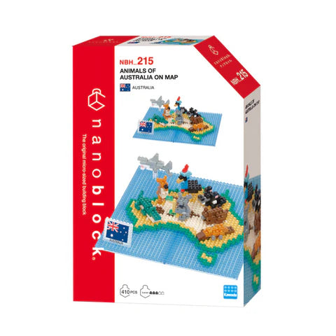 Nanoblock Animals of Australia on Map – miniature Australian wildlife building set with kangaroo, koala and platypus micro-bricks – available at Plato’s Wonder. Create. Discover.