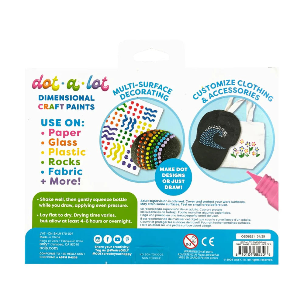 Ooly Dot A Lot Dimensional Craft Paints Bright 8 Colours