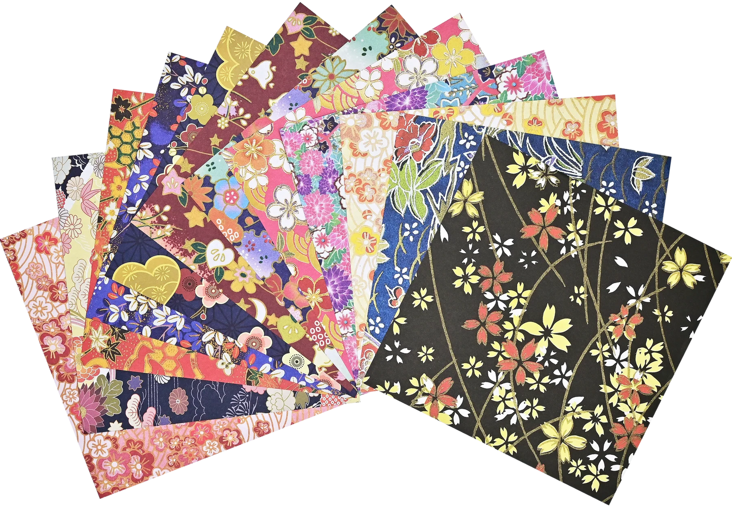 Collection of colorful floral and abstract patterned paper sheets on a white background from Peter Pauper Press Origami Paper Washi Patterns 500 Sheets