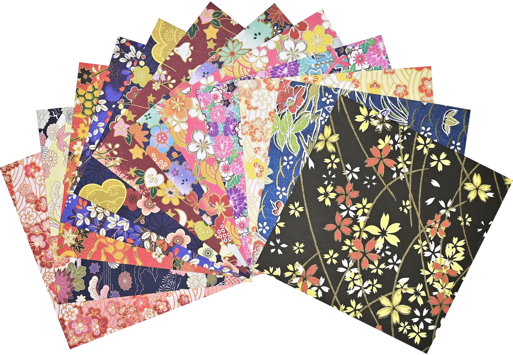 Collection of colorful floral and abstract patterned paper sheets on a white background from Peter Pauper Press Origami Paper Washi Patterns 500 Sheets
