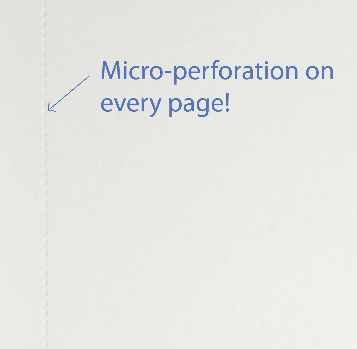 Text indicating 'Micro-perforation on every page!' with an arrow pointing to a corner of a white surface for Peter Pauper Press Premium Sketchbook Small