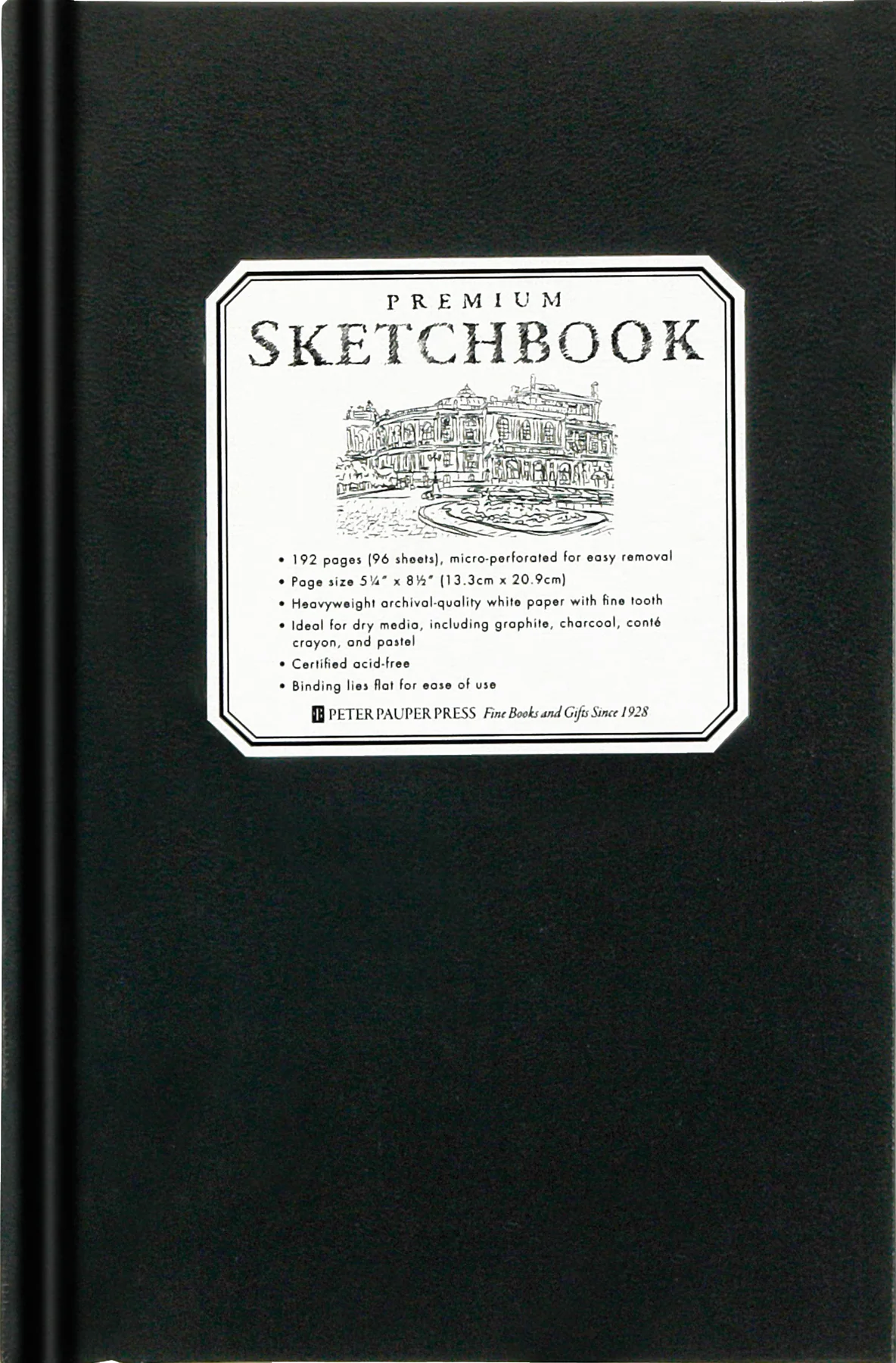 Peter Pauper Press Premium Sketchbook Small Black sketchbook with a label on the cover