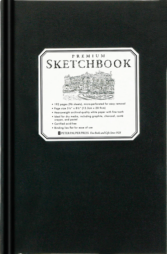 Peter Pauper Press Premium Sketchbook Small Black sketchbook with a label on the cover