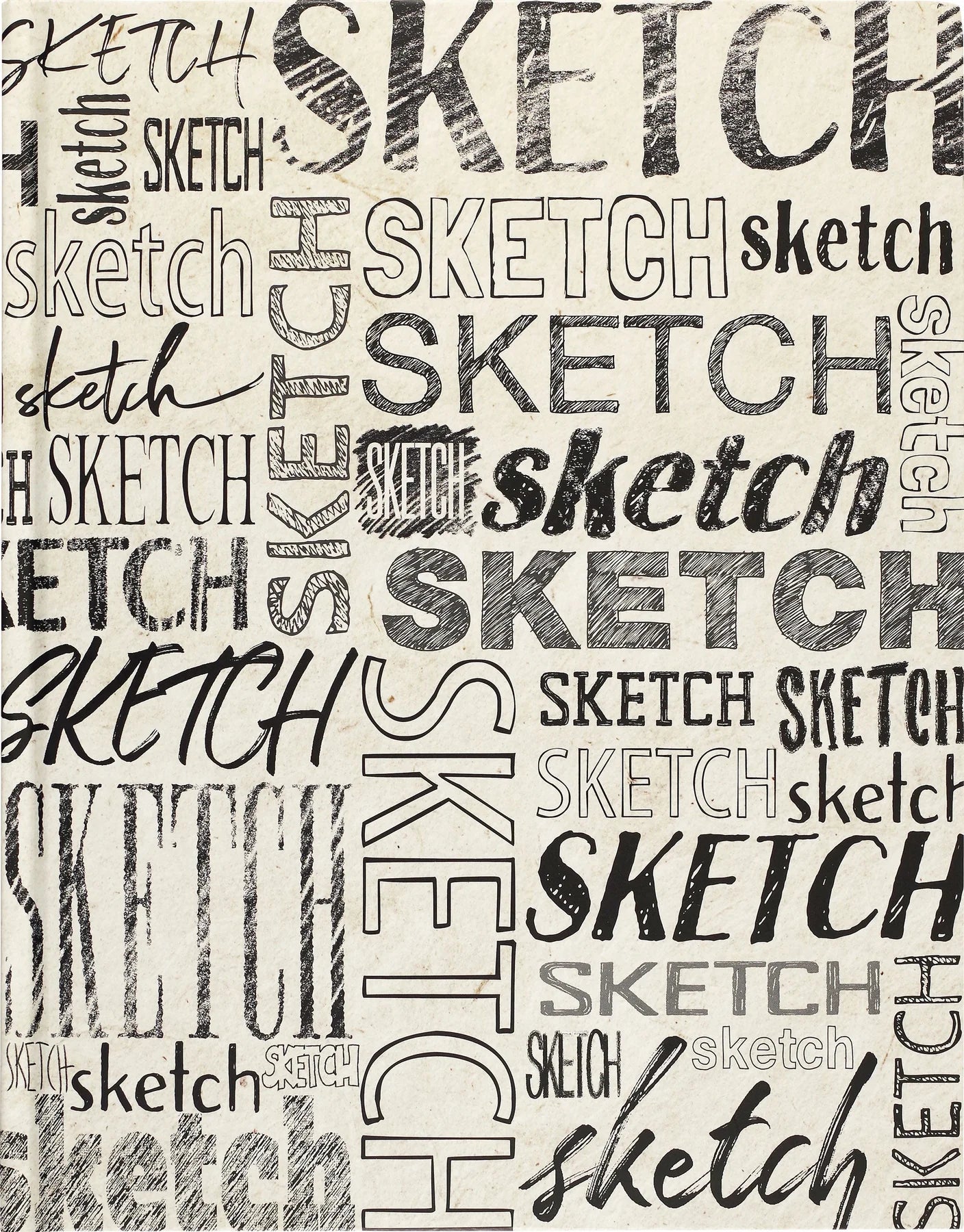 Peter Pauper Press Sketch! Premium Sketchbook with Pattern of the word 'Sketch' repeated multiple times on a textured background.