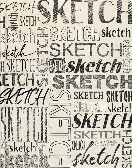 Peter Pauper Press Sketch! Premium Sketchbook with Pattern of the word 'Sketch' repeated multiple times on a textured background.