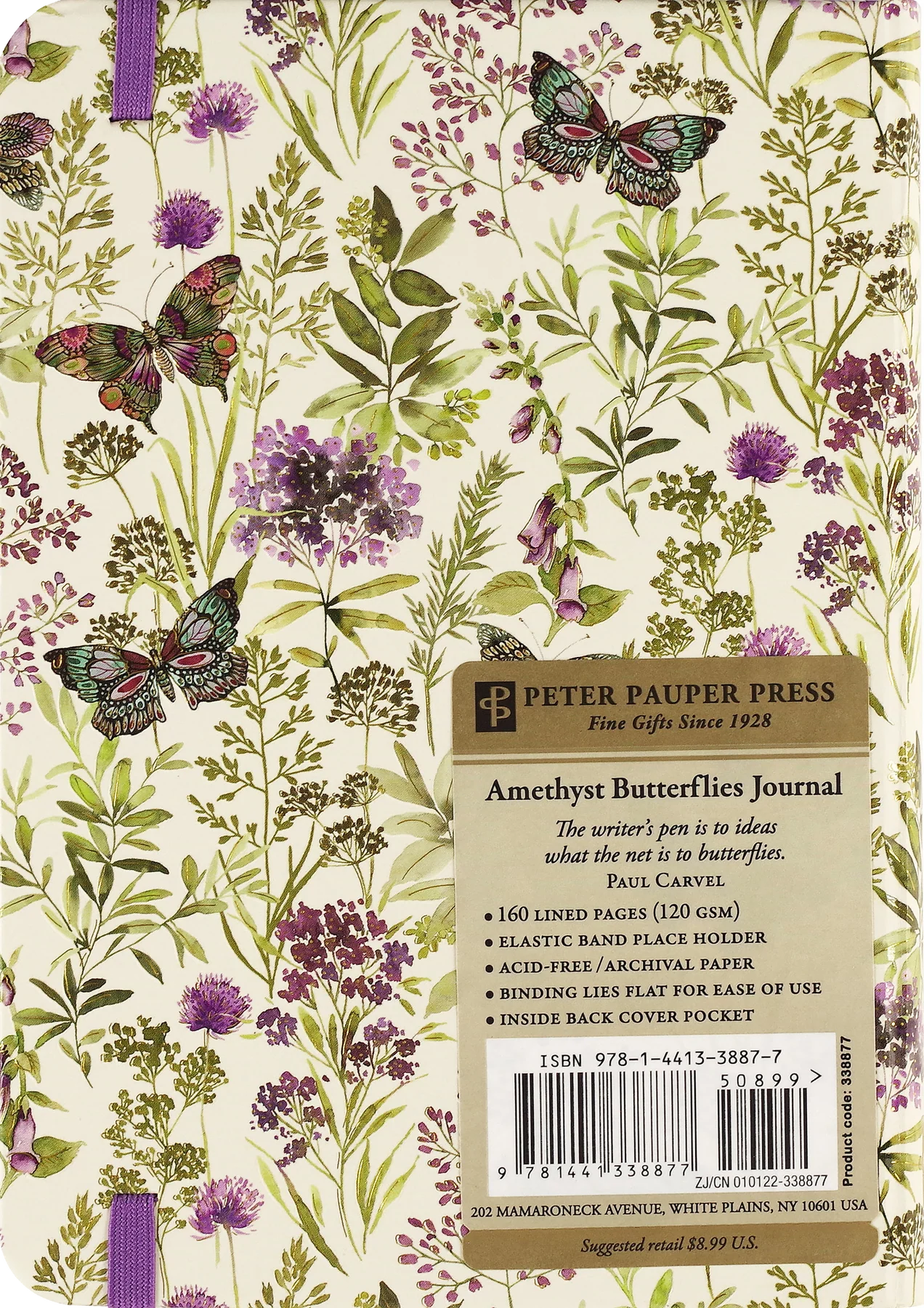 Journal with butterfly and floral design on the cover, featuring Peter Pauper Press branding.