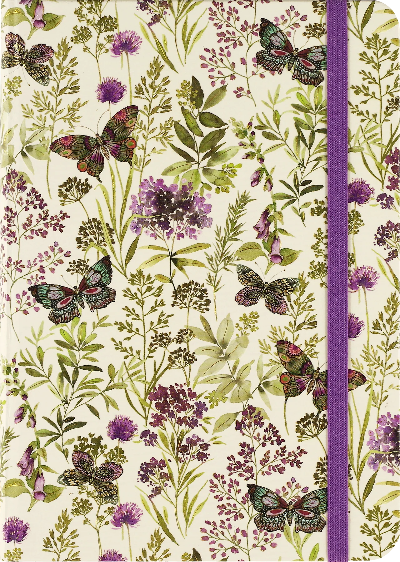 Peter Pauper Press Small Journal Amethyst Butterflies Notebook with floral and butterfly pattern on a white background